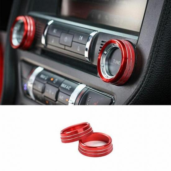 For Ford Mustang 2015- Red Aluminum Middle Console AC Knob Cover Trim 2PCS