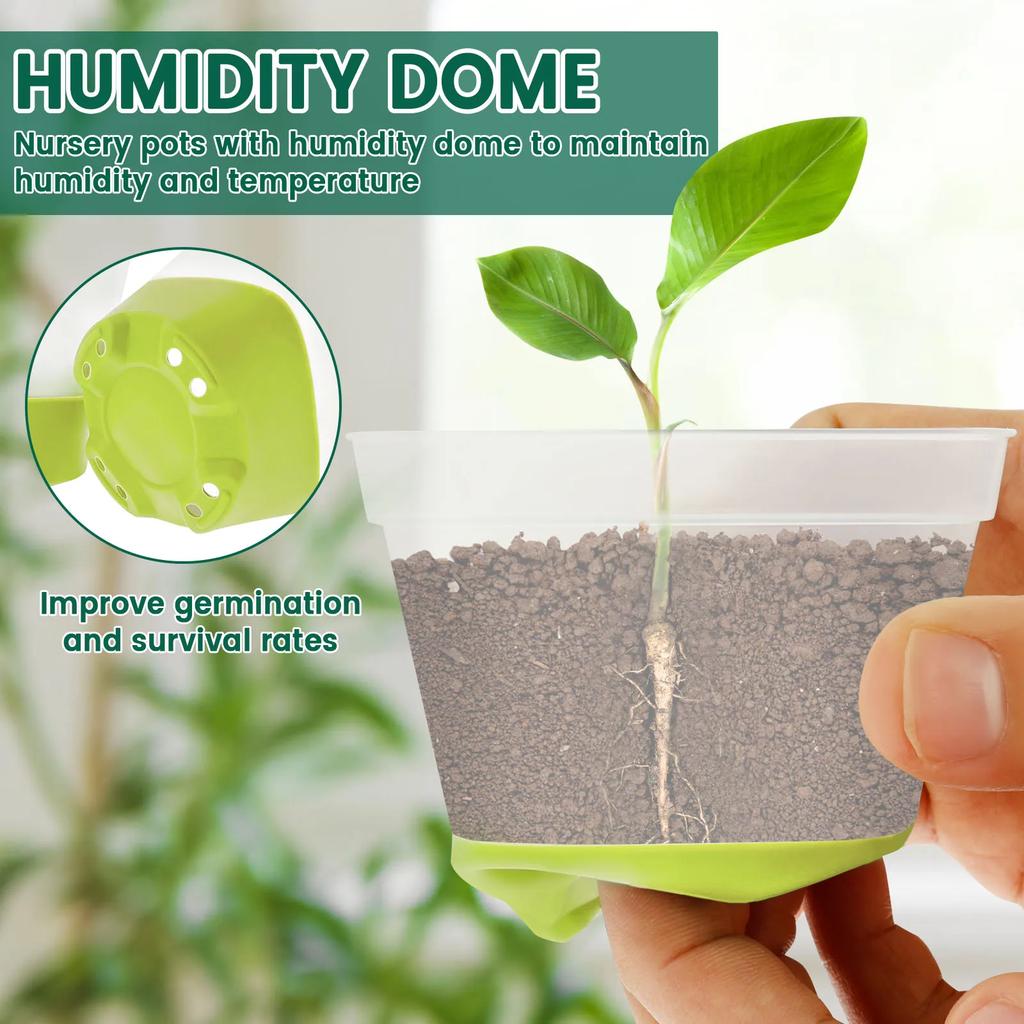 12 Pcs Plant Nursery Pots with Humidity Dome and Labels Drainage Hole Flowerpot Plastic Grow Box For Garden Plants Transplant