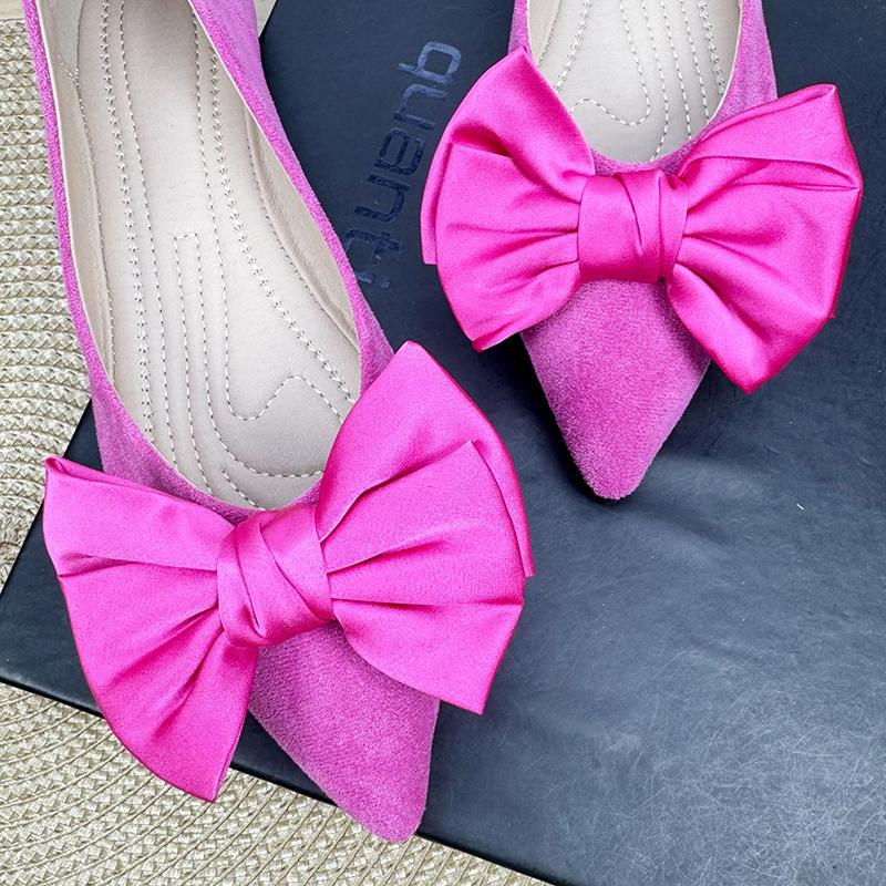 Fashion Flat Shoes for Women Spring and Autumn of 2025 New Pointed Suede Color Blocked Butterfly Bow Flat Shoes Large Sizes 41-43