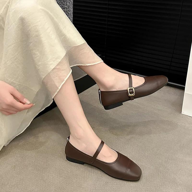 Spring/Autumn Fashion Buckle Single Women's Solid Color Model Square Toe Beautiful Casual and Comfortable Loafers