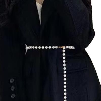 Pearl Chain Belt for Women Single Layer Waist Chain Retro Faux