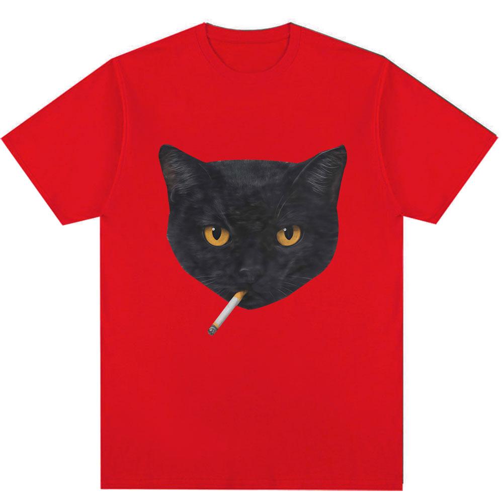 Funny Smoking Black Cat Meme Graphic T Shirt Unisex Women Fashion Vintage Short Sleeve Oversized Cotton Casual Tshirts Streetwear