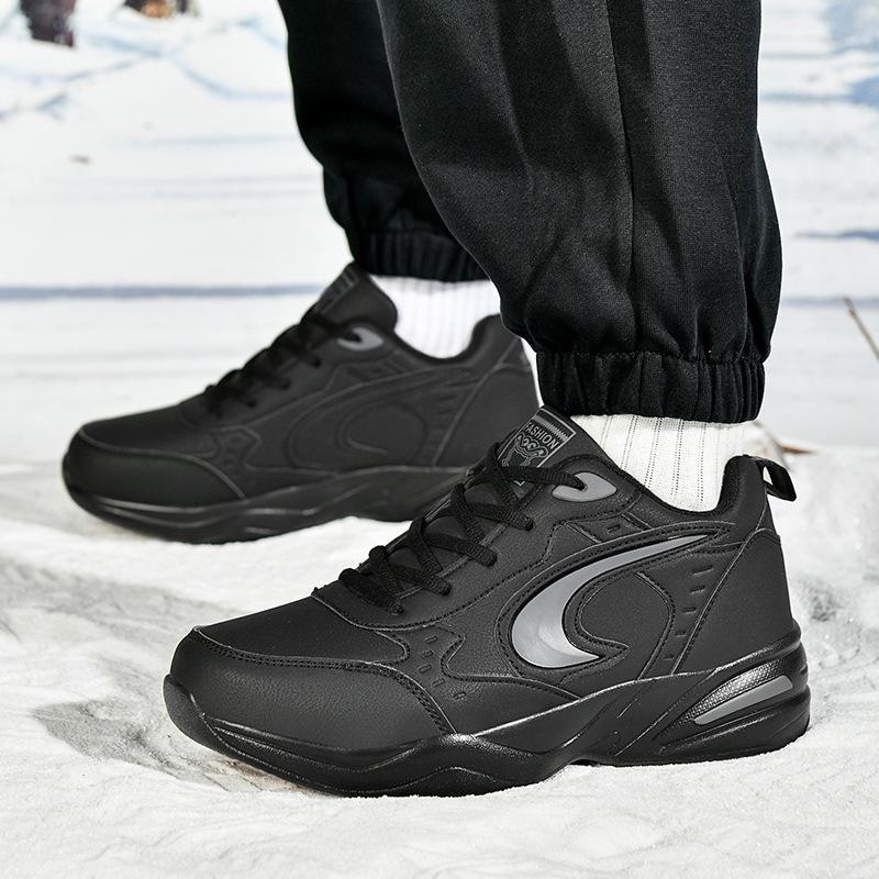 Scarpe calde in cotone velluto pelle, scarpe sportive nere invernali anti-freddo, antiscivolo e resistenti all'usura casual