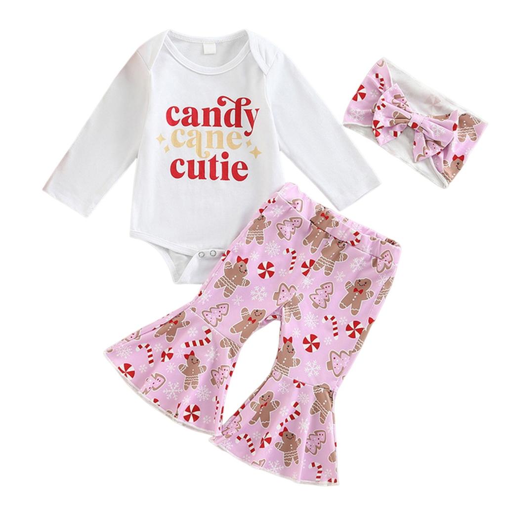 3 stk/sett jentetoppbukser pannebåndsdress for 0-18 måneder fargerikt trykk utsvingte bukser langermet bodysuit med knapper i skrittet småbarnsantrekk