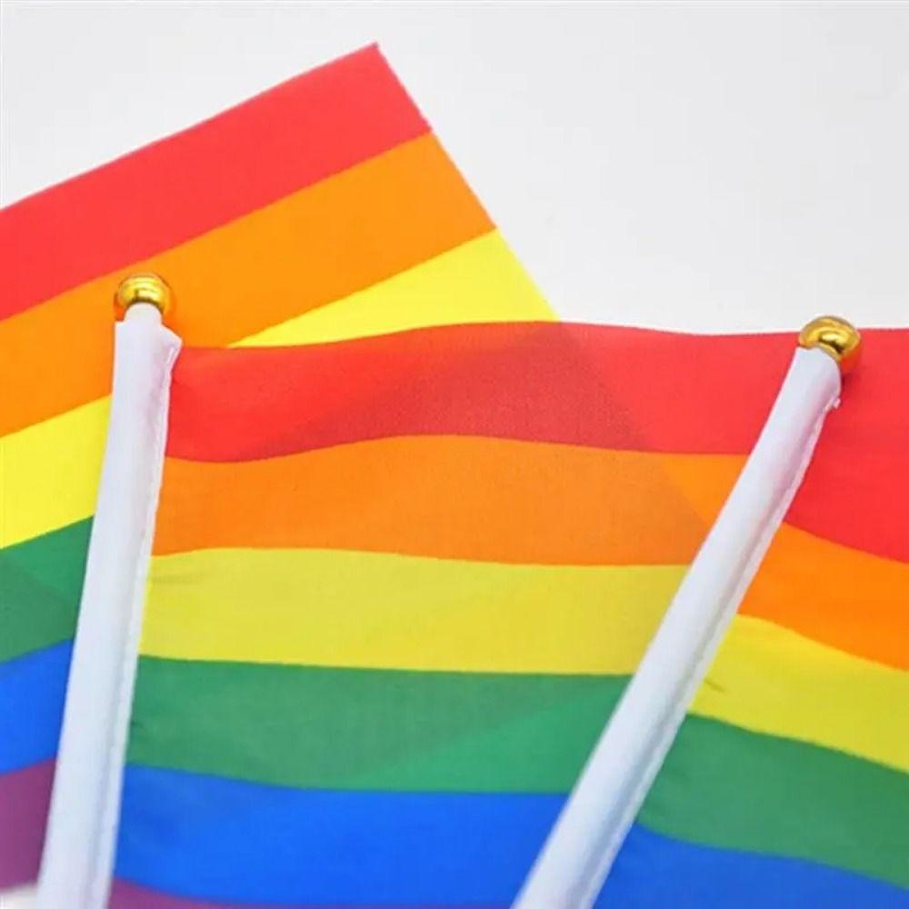 10Pcs Rainbow Rainbow Hand Flag Dacron HandHeld Flag Small Rainbow Flags  Party Decorations