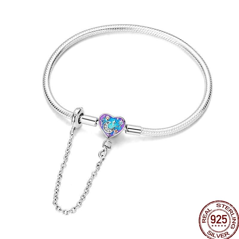925 Sterling Silver 17-20CM Original Bracelets Heart Moon Sun Clasp Bead Charm Bracelet Fit DIY Charms Beads for Women Jewelrys