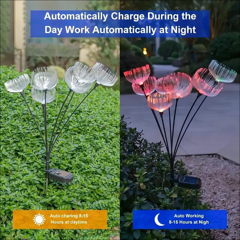 2pcs Outdoor Solar Jellyfish Light, Solar Pathway Lights Outdoor, Fiber Optic LED, Christmas, Courtyard, Garden, Villa, Lawn, Waterproof
