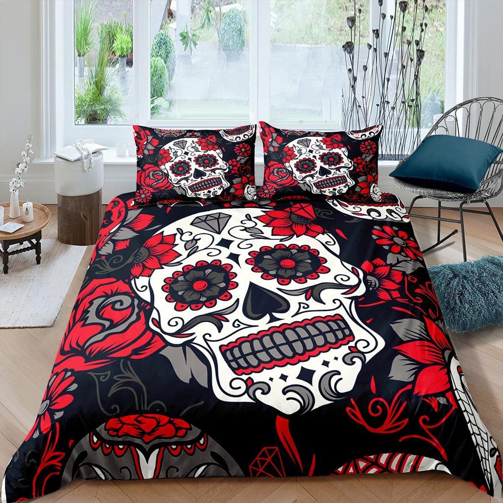 Gothic Skull Flower Three-Piece Digital Printing Bedding