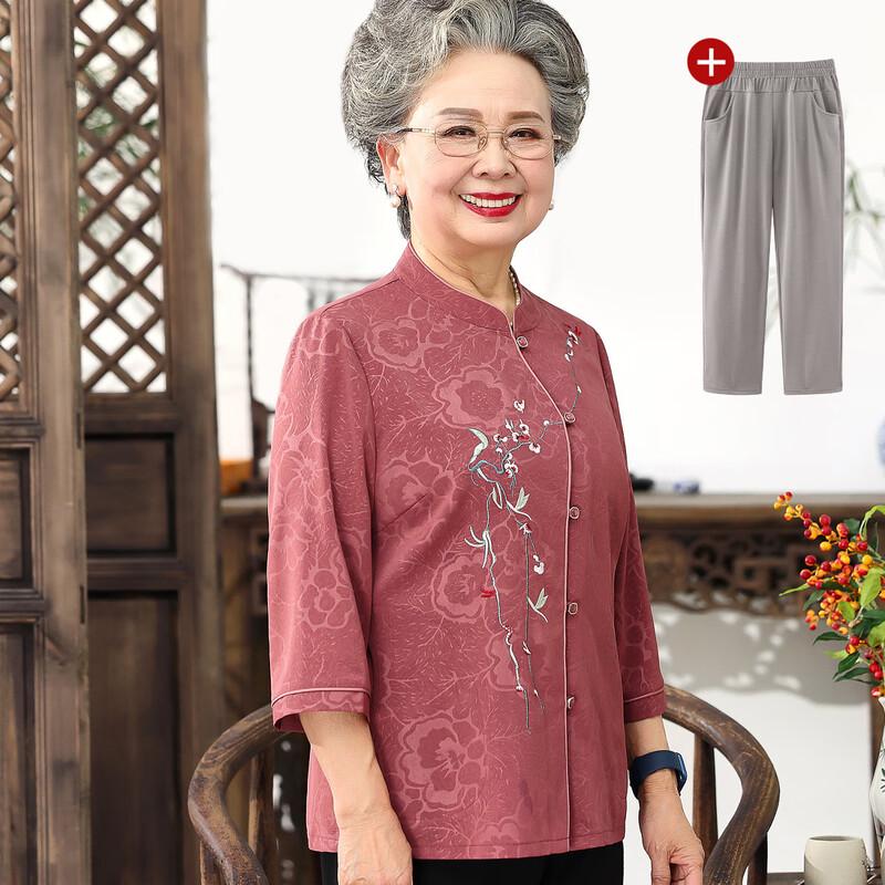 Elderly Women s Thin Spring/Summer Shirt & Top Set 4XL
