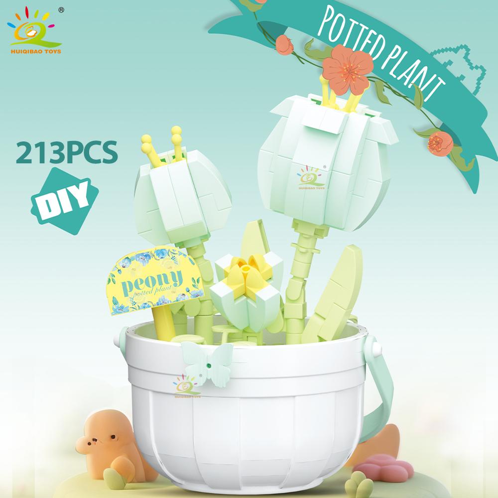 Non-Toxic Moc Flower Micro Building Block Diy Rose Sunflower Pot Bouquet Mini Diamond Model Brick Toy For Children Desk Decor.