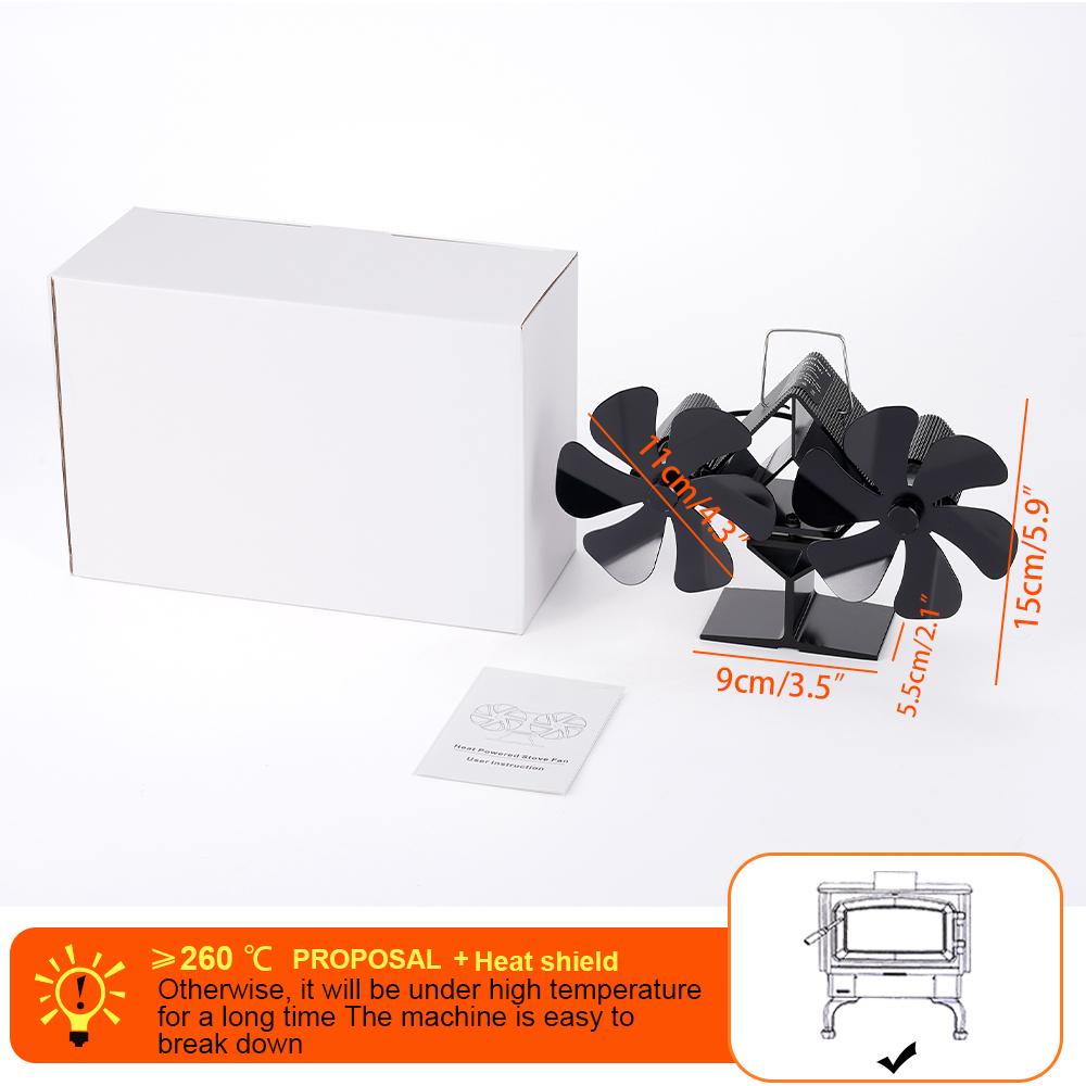 12 Blade Wood Stove Fan Heat Powered Fireplace Fan Log Wood Burner Double Head Fan Quiet Home Thermal Cycle Warm Air Heating