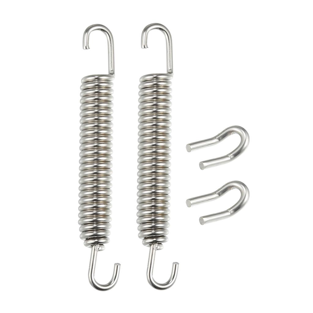 uxcell Motorcycle Universal Exhaust Pipe Springs 80mm Stainless Steel Exhaust Pipe Spring Hooks Modification Accessories Silver Tone Set of 2