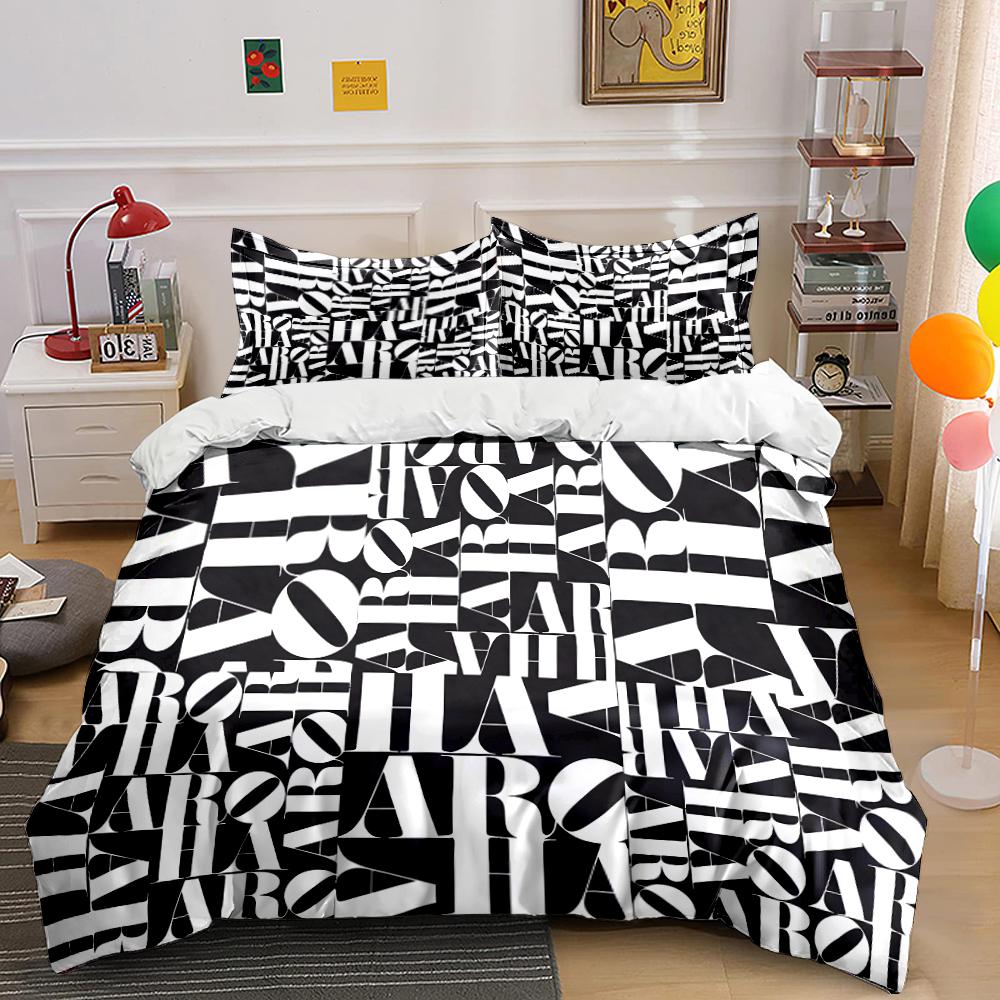 Bold Black and White Text Bedding Set Bedding set (1 duvet cover, 2 pillowcases, duvet not included)