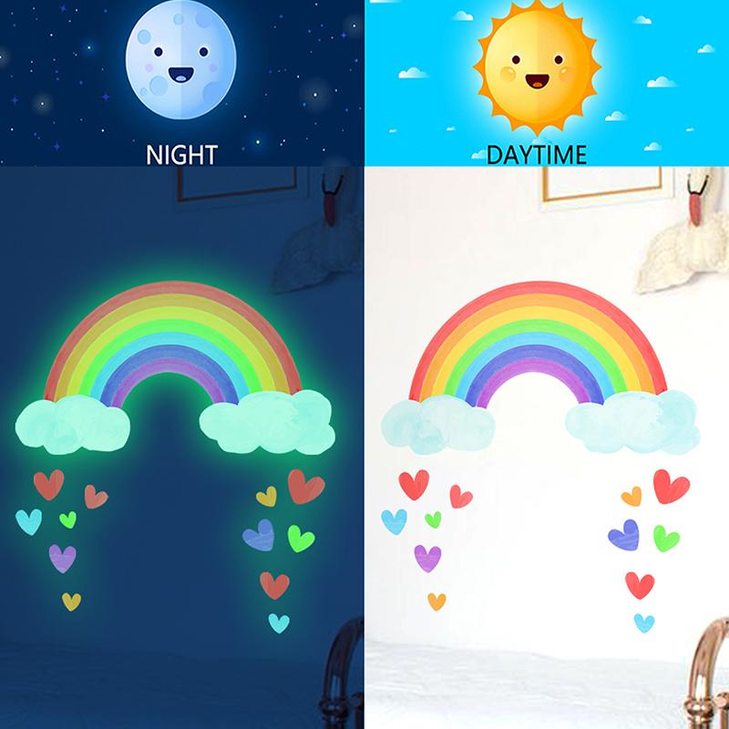 Cartoon Rainbow Clouds Luminous Wall Sticker For Baby Kids Room Bedroom Home Wallpaper Glow In The Dark Stickers