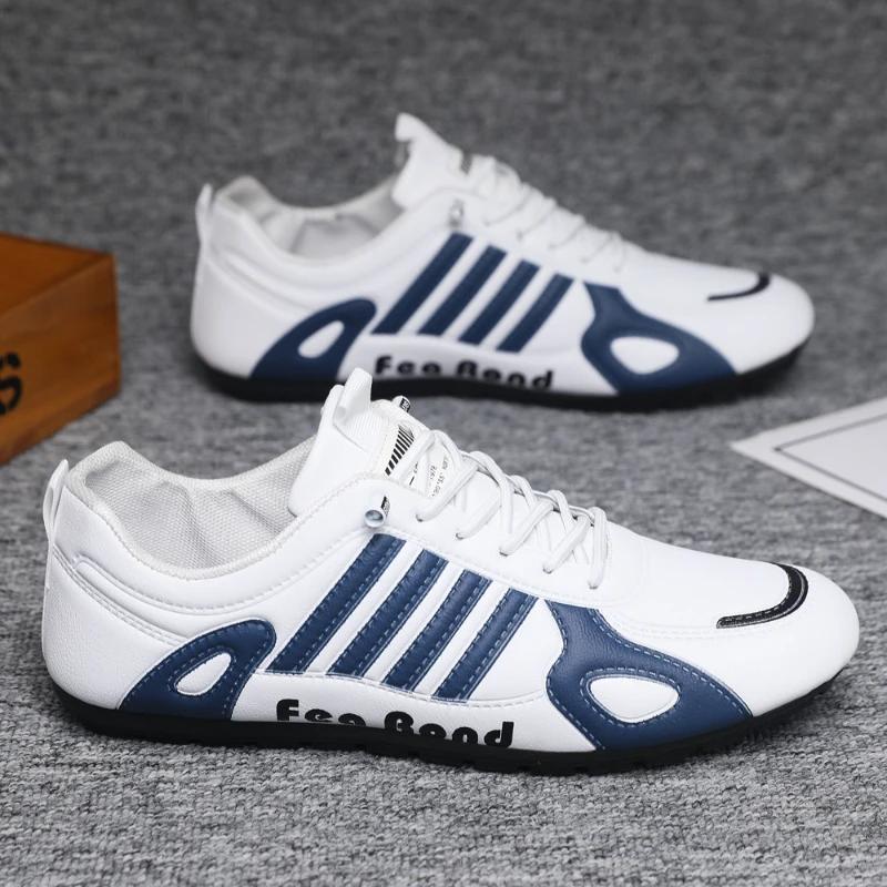 

Men Shoes Lightweight PU Leather Casual Shoes Outdoor Walking Flats Lace Up Vulcanize Shoes Non Slip Men Sneakers Zapatos Hombre 39 белый