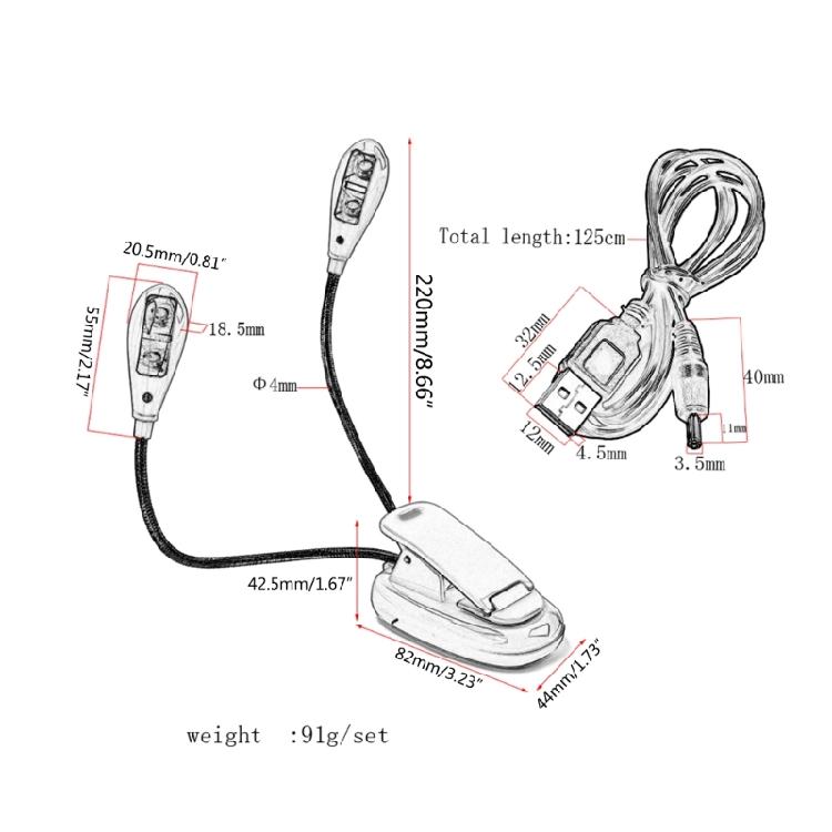 Flexibles LED Notenständerlicht, USB/Batterie Buchlampe Augenfreundliches Klemmlicht