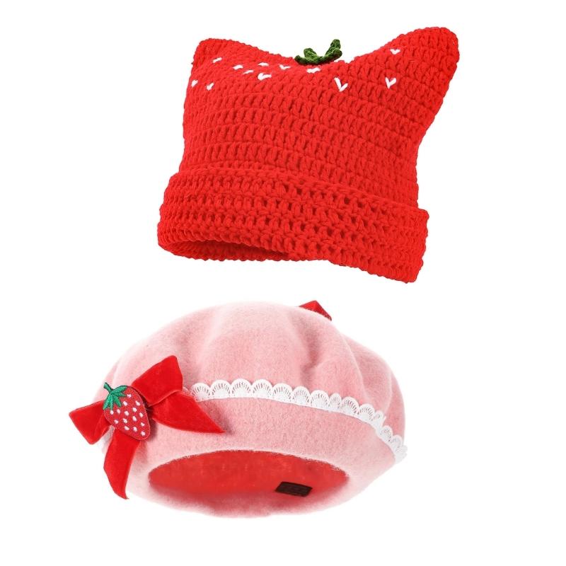 Trendy Painter Hat Strawberry Fashion Hat British Beret for Dating Photography Cabbie Headwear Painter Hat