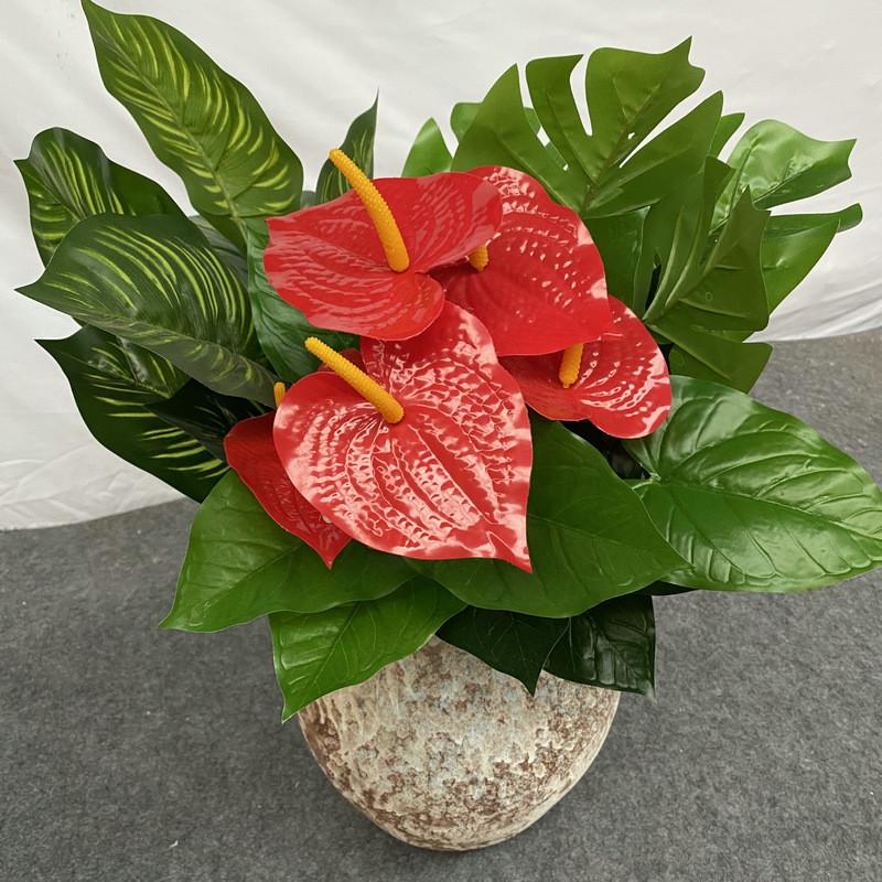 Artificial Plants Silk Multi Branch Red Palm Heart Ear Leaves Wedd Office Decor