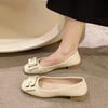 Autumn new low-heeled non-slip square-head single shoes, light-mouth soft-soled metal buckle ladyshoes