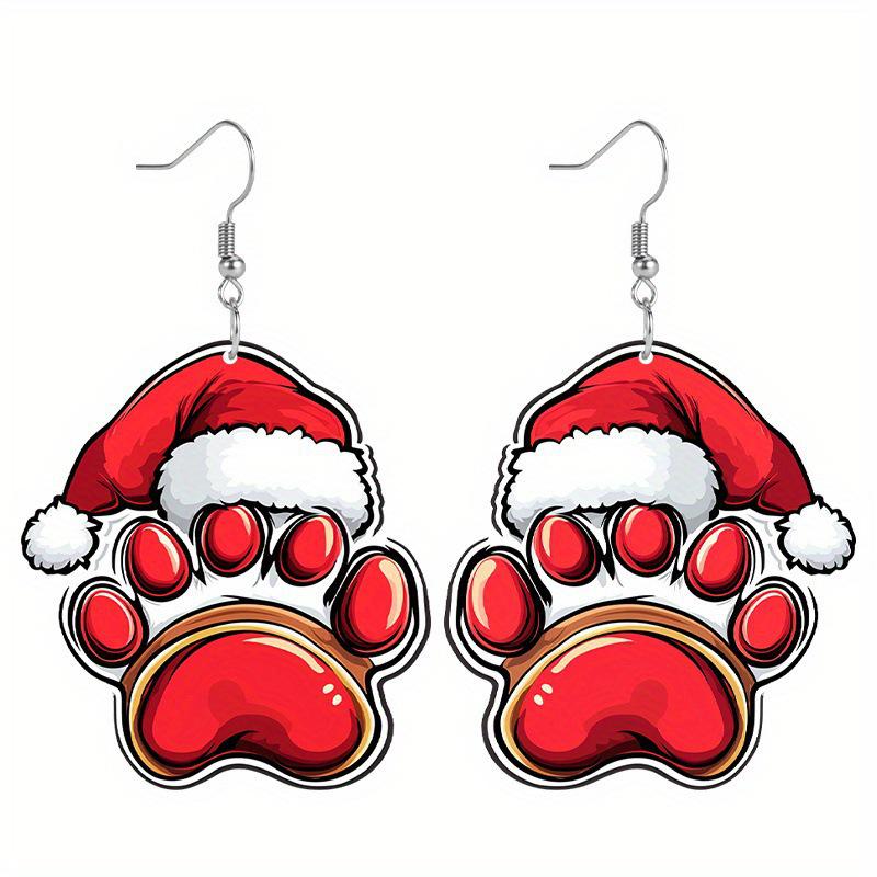 Exclusive Christmas Dog Paw Earrings with Red Hat - Perfect Holiday Gift for Her