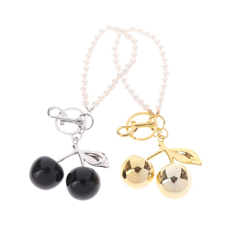 Šik klíčenka s černou/červenou třešní s třpytivým pryskyřičným přívěskem, ozdoba na dámskou kabelku, klíčenka, DIY doplňky