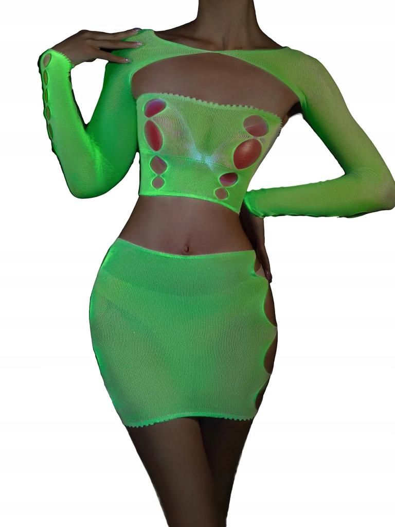 Bodystocking Glowing In The Dark Mesh Lingerie Set Attractive Ladies