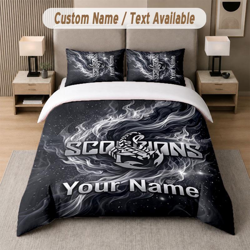 Custom Bedding Set Scorpions Pattern, Print Name Text 1 Duvet Cover Plus 2 Pillowcases Home Textile