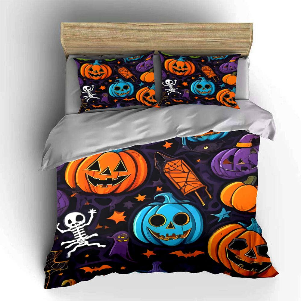 Halloween Pumpkin Decorations Set Bedding Set with 1 Duvet Cover 2 Pillowcases Single Double King Queen, Gift
