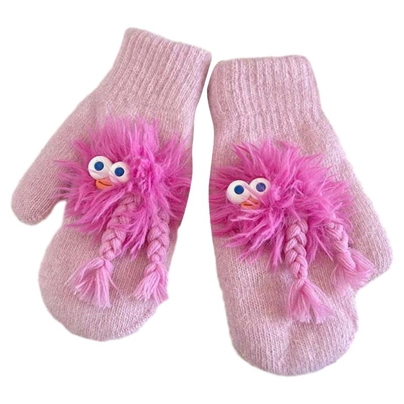 Adorkable Thicken Mitten with Braids Knit Gloves Protect from the Cold Cartoon Clown Unisex Full Finger Glove