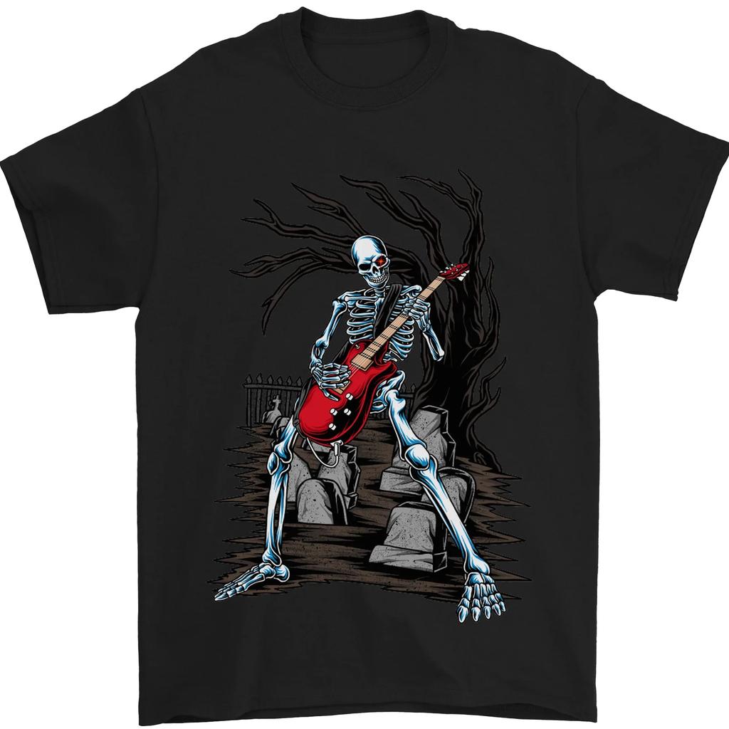 Spring and Summer Graveyard Rock Guitar Skull Heavy Metal Mens TShirt 100 Cotton
