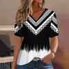 Fashion Women T-Shirt Stripes Print Gradient V-Neck Short Sleeve Basic Tops Streetwear Summer Oversized Clothing Female T-Shirts