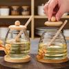 Transparent Glass Honeycomb Tank 280/400/500ml Honey Storage Container With Dipper And Lid Large Capacity Elegant Honey Bottle