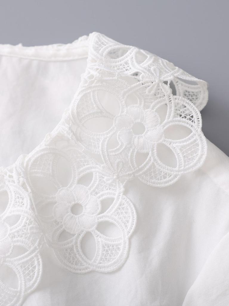 Anti-Wrinkle French Style Lace-Embroidered White Cotton Shirt