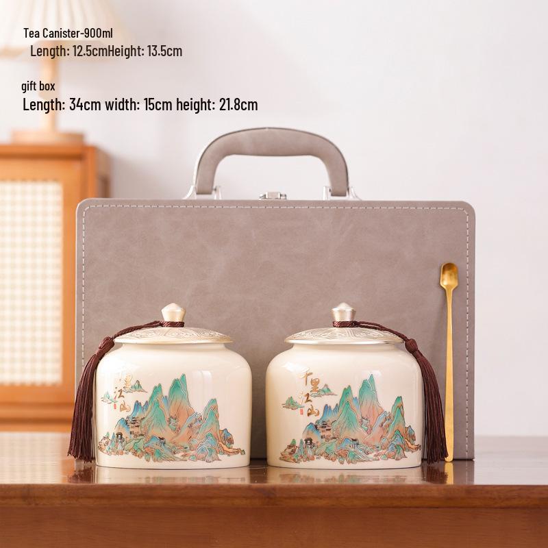 Retro Ceramic Tea Caddy with Sealing Lid - Half-Jin Capacity for Green, White, Black Tea - Gift Box Included