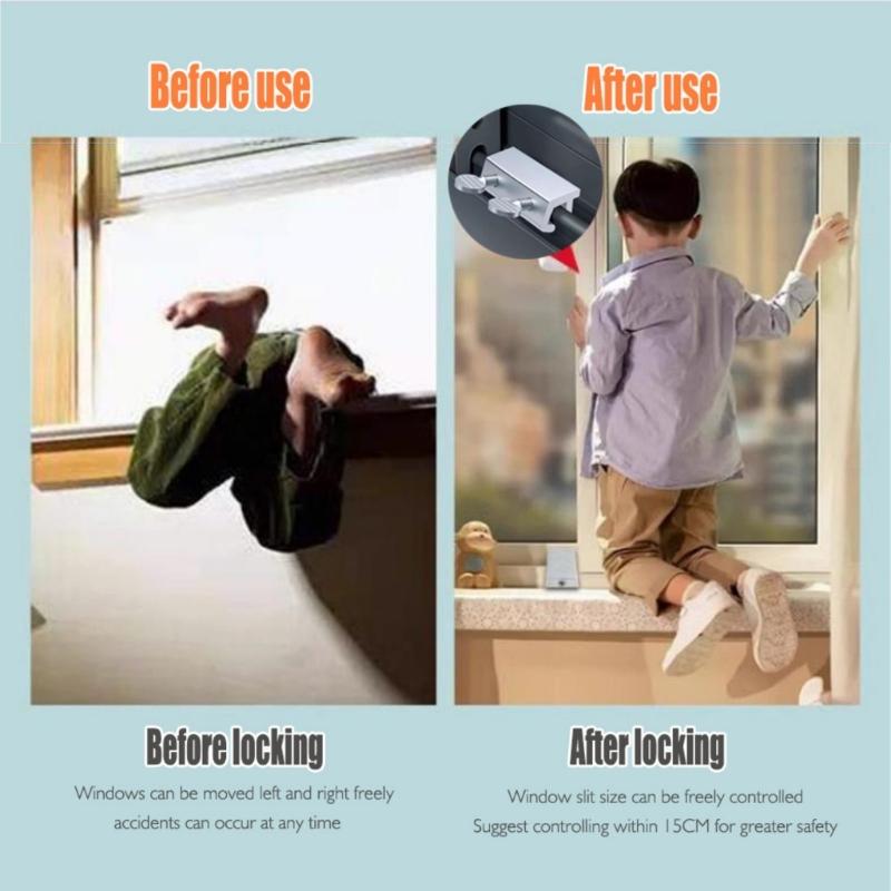 Metal Sliding Window Security Lock 4 Piece Adjustable Ventilation Position Aluminum Anti Theft Device Door Rail Limiter