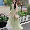 French 2026 printed chiffon summer splicing new seaside suspender holiday temperament irregular medium and long dress