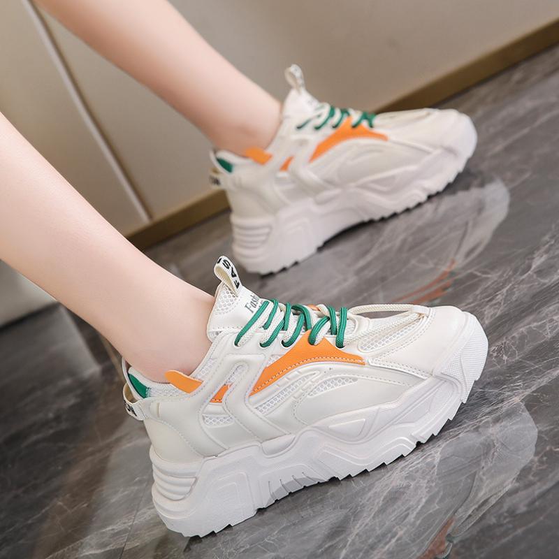 Trendy Design Women's Shoes 2024 Spring and Autumn Thick Sole Elevated Casual Mesh Breathable Colored Sports Shoes for Women