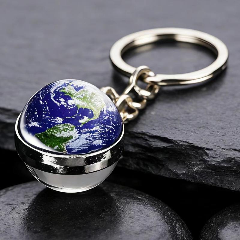 Luminous Sun Nine Planets Jupiter Milky Way Galaxy Keychain Pendant Round Double Sided Earth Keychain Bag Hanging Decor