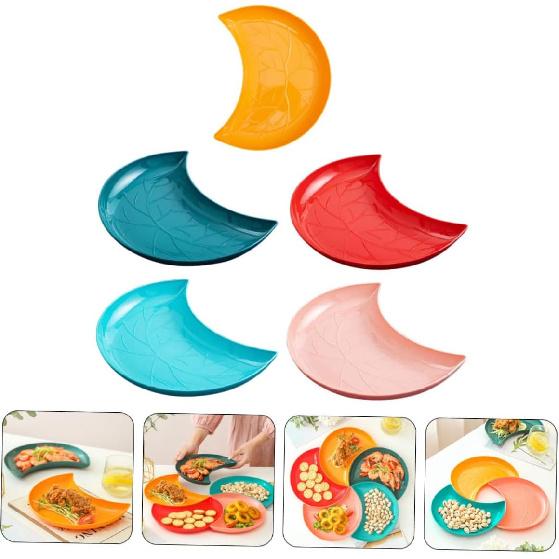 Hemoton 5pcs Snack Candy Plate Moon Shaped Dish Ceramic Trinket Dish Seasoning Dish Jewelry Organizer Tray Plastic Fruit Plate Dessert Dish Moon