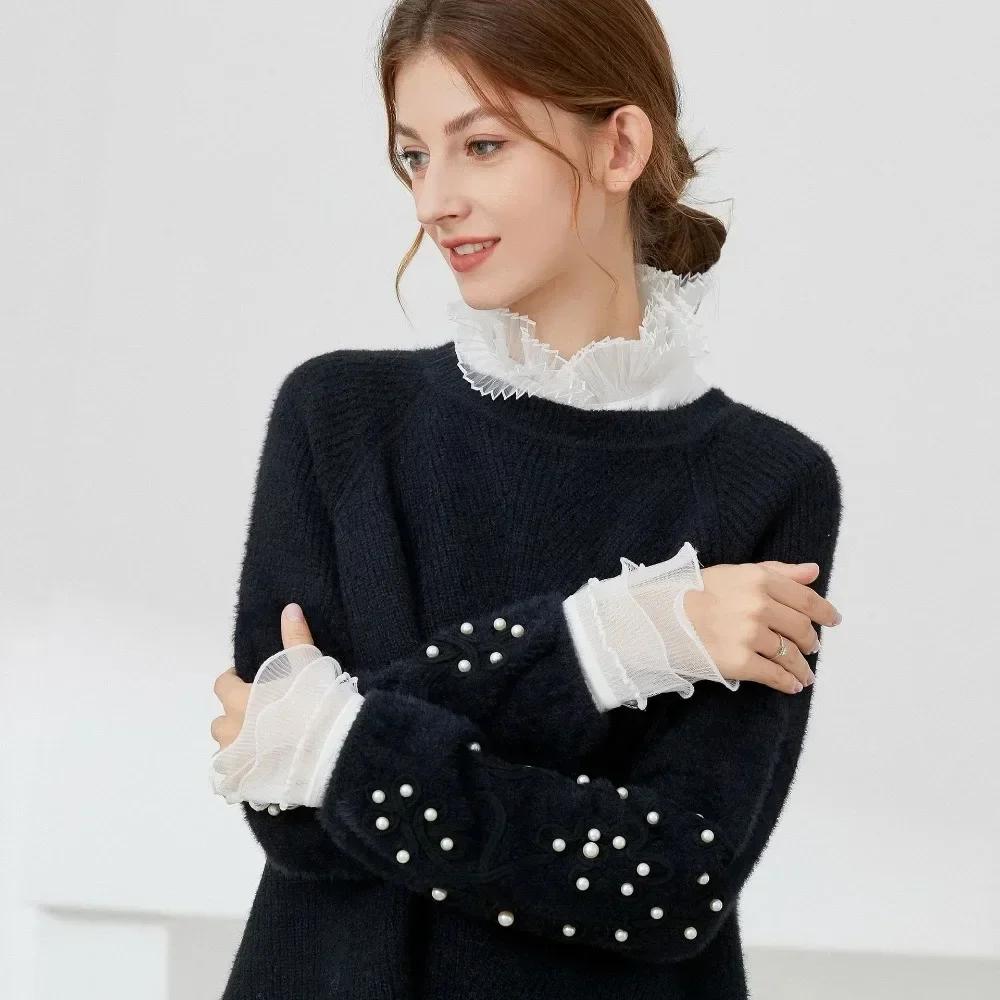 Ruffle Front Tie Solid White Fake Collar for Women Stand Detachable Collar Fake Girls Vintage Lace Ladies False Blouse Collar