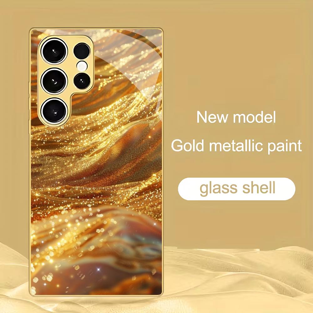 Golden sand like pattern tempered glass phone case suitable for Samsung Galaxy S26 S25 S24 S22 S21 S20 FE/Ultra/Plus anti drop GalaxyS23Ultra