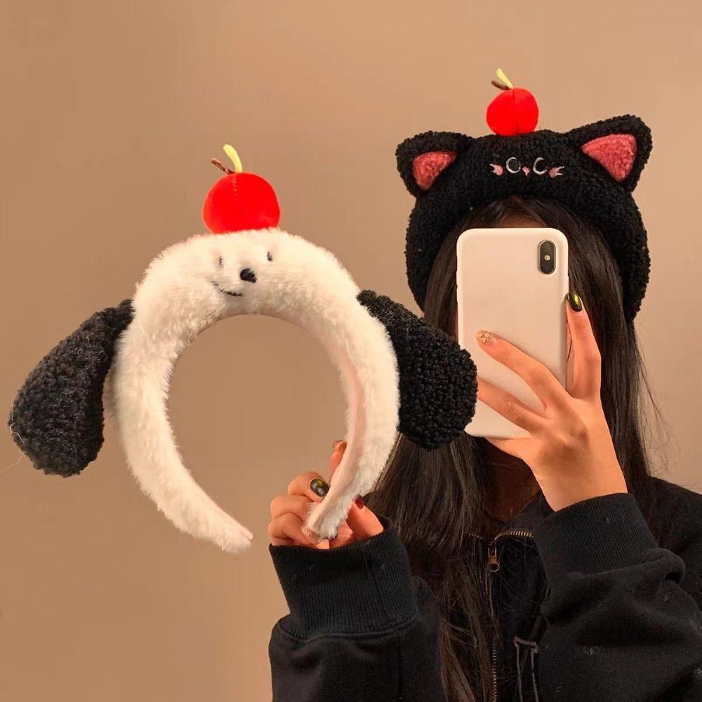 Cat Fluffy Plush Headband Puppy Ear Face Wash Headband Sweet Cartoon Headband  Daily