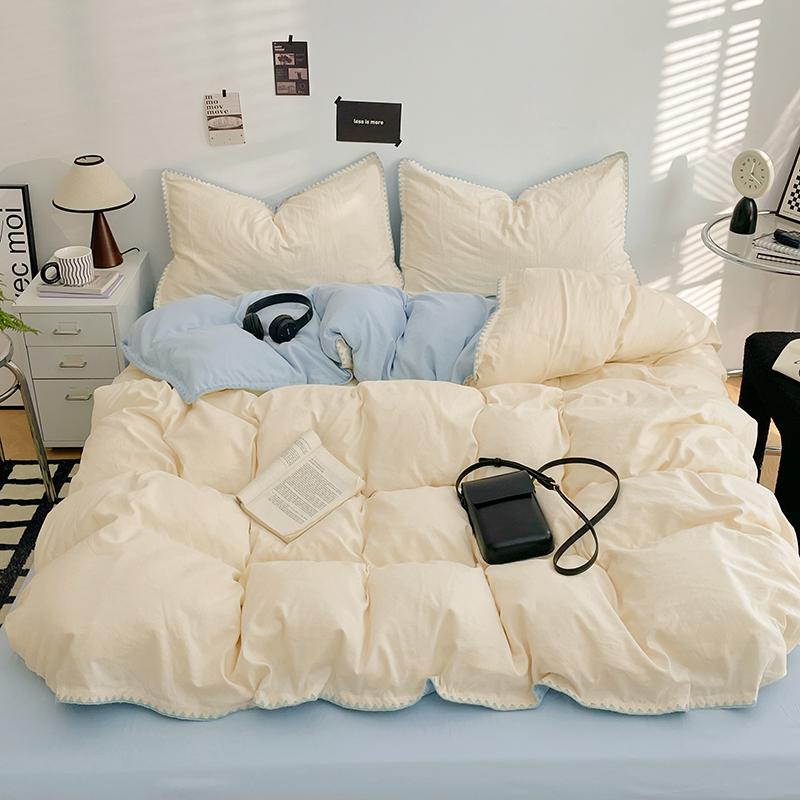 3pcs Simple Double Solid Color Quilt Cover and Pillowcases Nordic King Queen Size Bedding Set Soft Comfort Brushed Duvet Cover