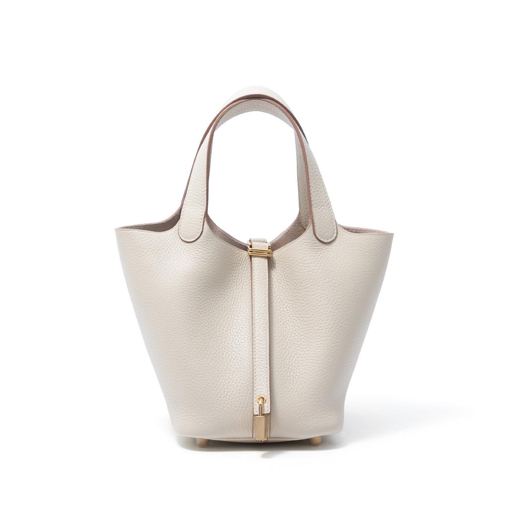 Handmade Genuine Top-Grain Leather Picotin Handbag - 18cm Togo Leather Bag with Solid Brass Hardware, Artisanal Craftsmanship Women's Tote Purse