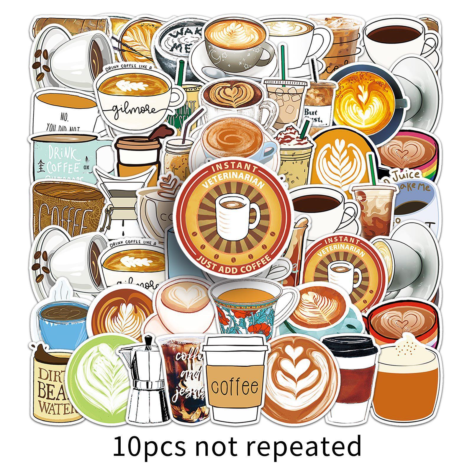 50 Sheets Creative Cross-Border Coffee-Style Graffiti Waterproof Notebook & Scooter Cartoon Decor Stickers