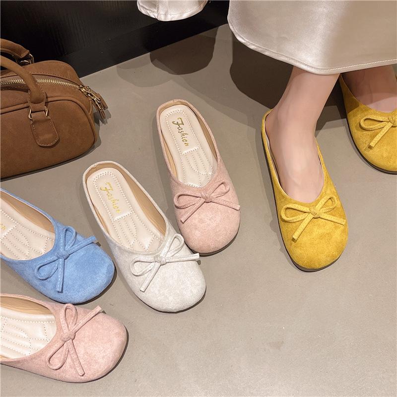 Large Size Slippers, Women 41 To 43 Wear Flat-bottomed French Bag Head, Half-towed Fairy Wind Soft Bottom, and Cool Slippers.