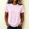 Women's Short Sleeve Raglan Pullover Neck Striped Print Casual Summer Fashionable Blouse Tunic Top for Women Everyday Outfit