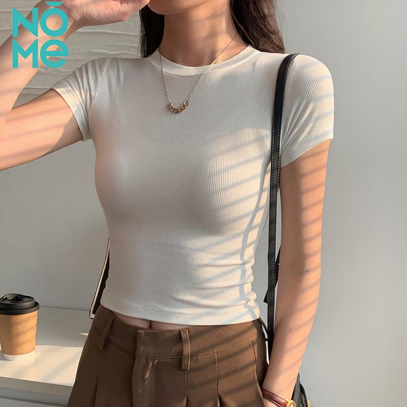 NOMe Women's Ribbed Slim-Fit Cropped Short Sleeve T-Shirt