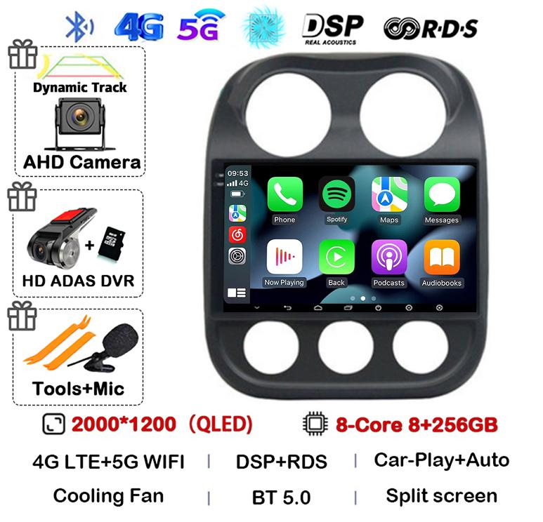 Android 14 Carplay Auto Car Radio For Jeep Compass Patriot 2010 2011 2012 2013 2014 2015 2016 GPS Multimedia Stereo Player QLED