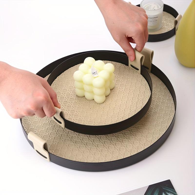 Nordic Round Jewelry Tray Woven Leather Storage Tray Living Room Kitchen Desktop Cosmetic Sundries Plate Home Decoration